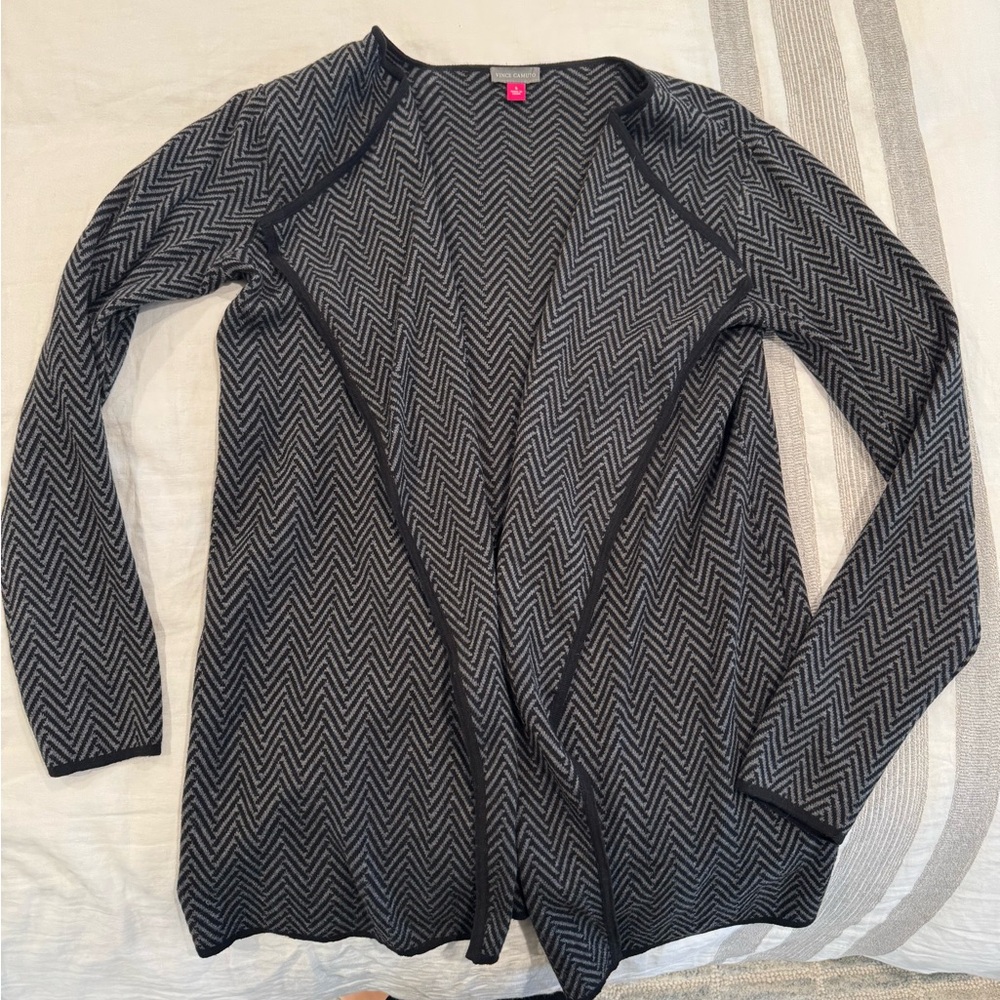 Vince Camuto Black and Gray Chevron Cardigan